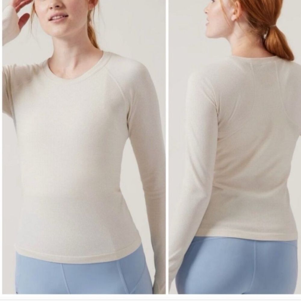 Athleta Women’s Momentum Seamless Top Size XS cream sparkle fabric